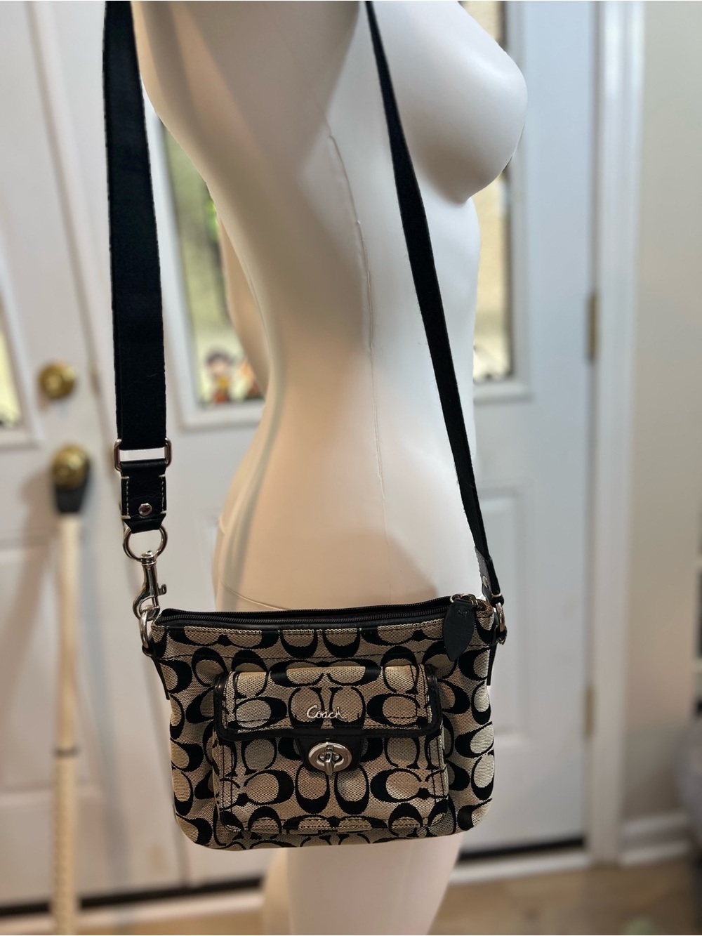 Coach Signature Jacquard Crossbody Bag in Black/Tan